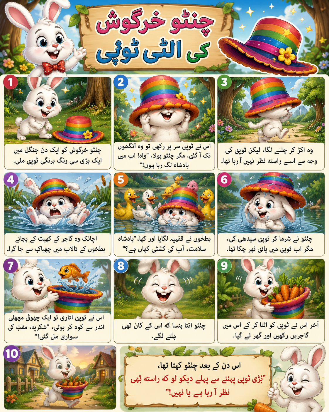 چنٹو خرگوش کی الٹی ٹوپی تصویری اردو کہانی